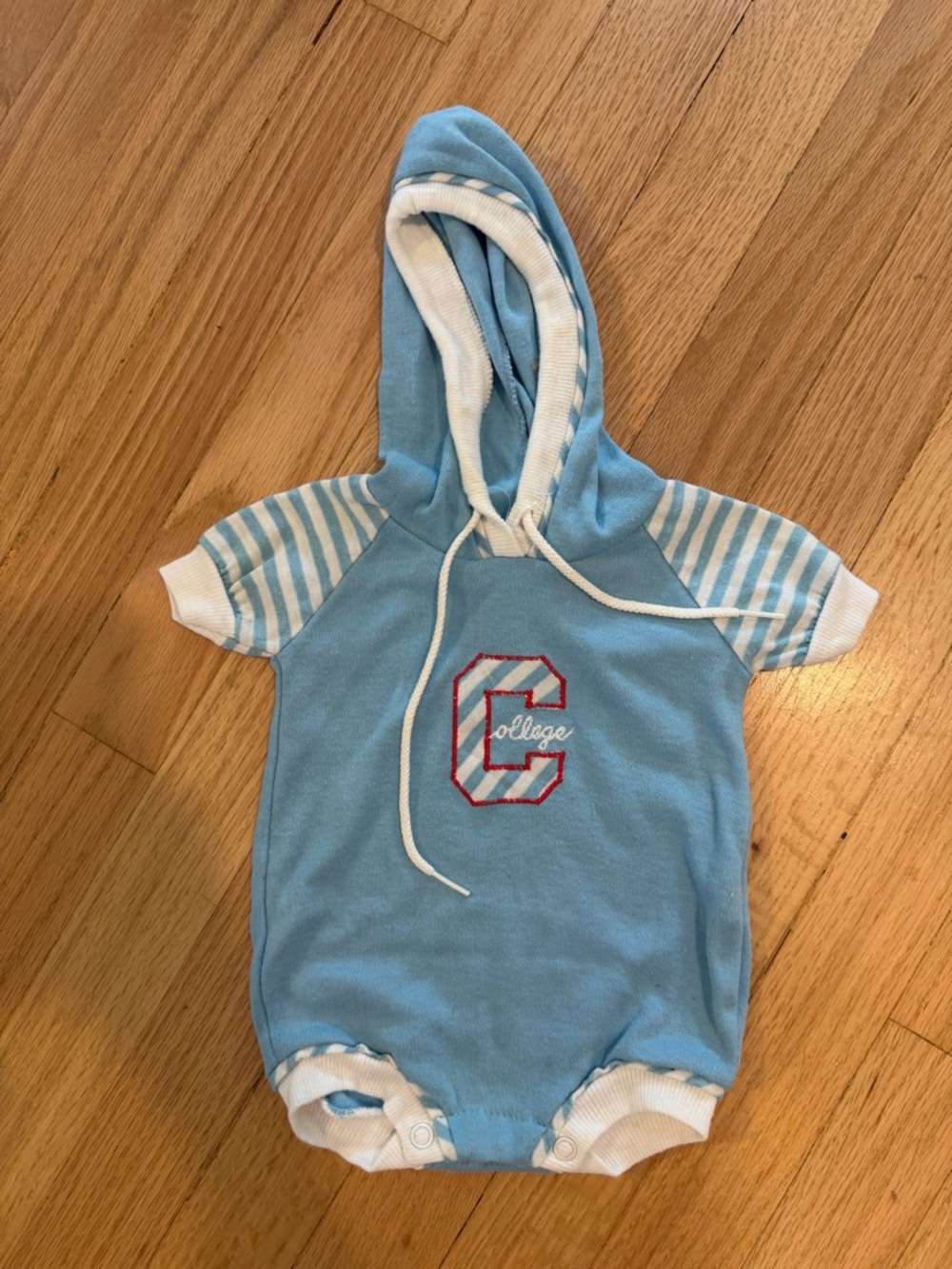 Blue Hooded Baby One-Piece Romper with 'C' Patch